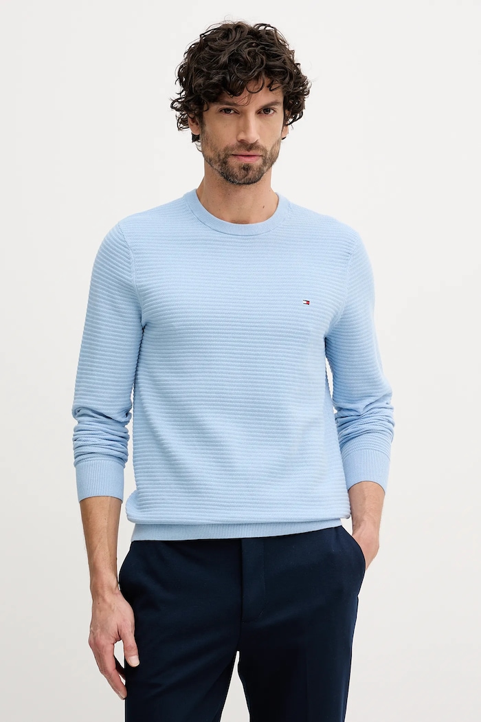Bavlněný svetr Tommy Hilfiger kulatý modrá MW0MW41643