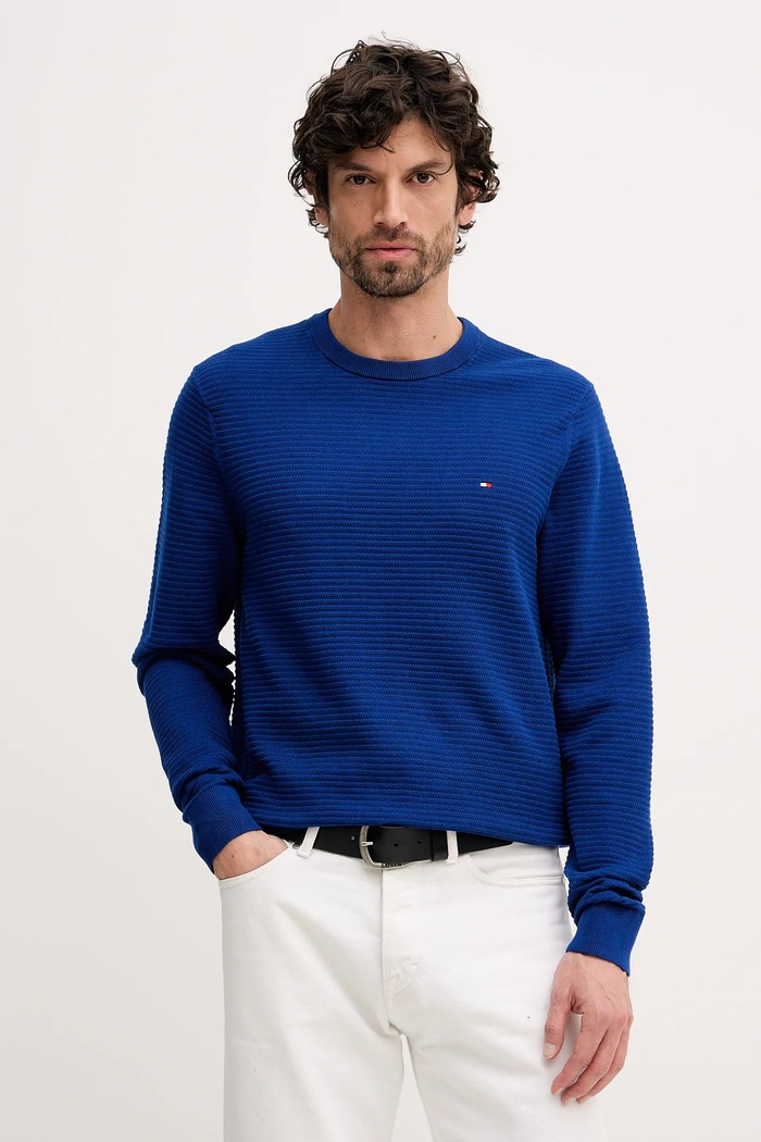 Bavlněný svetr Tommy Hilfiger kulatý modrá MW0MW41643