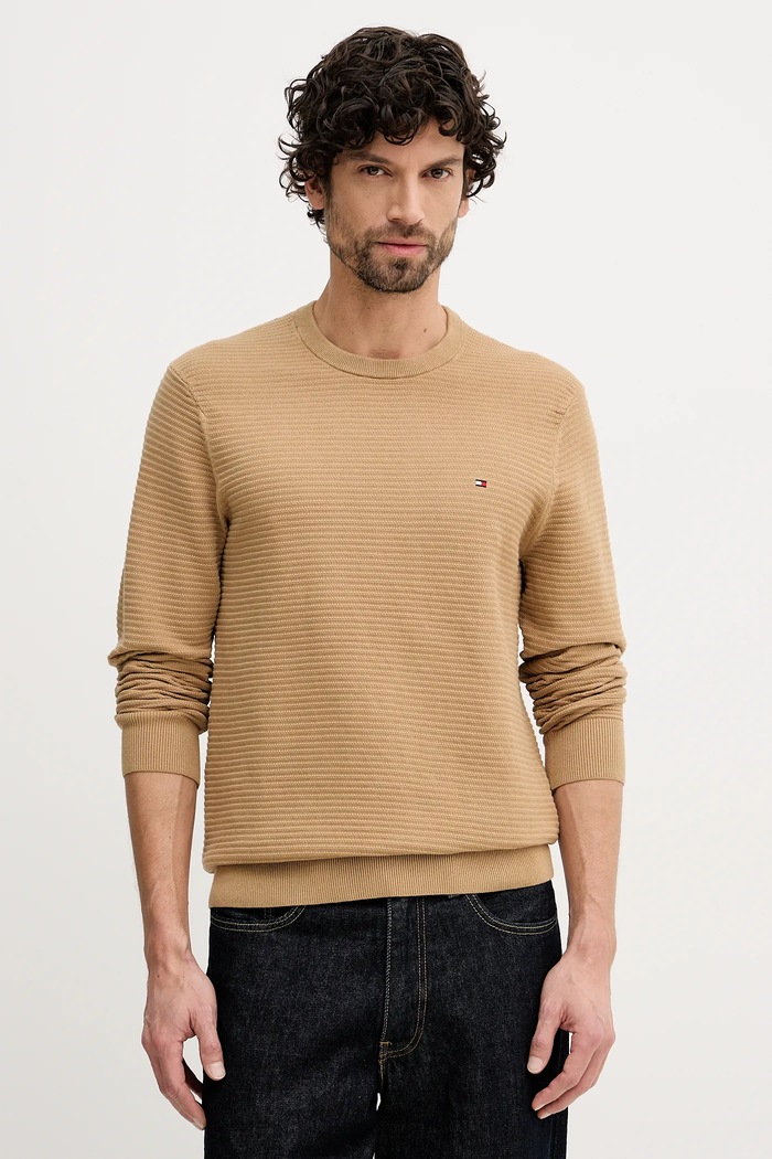 Bombažen pulover Tommy Hilfiger Tanka rjava MW0MW41643