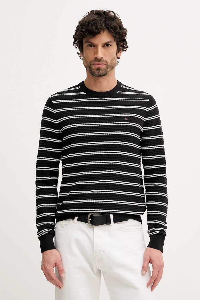 Βαμβακερό πουλόβερ Tommy Hilfiger βαμβάκι μαύρο MW0MW41643