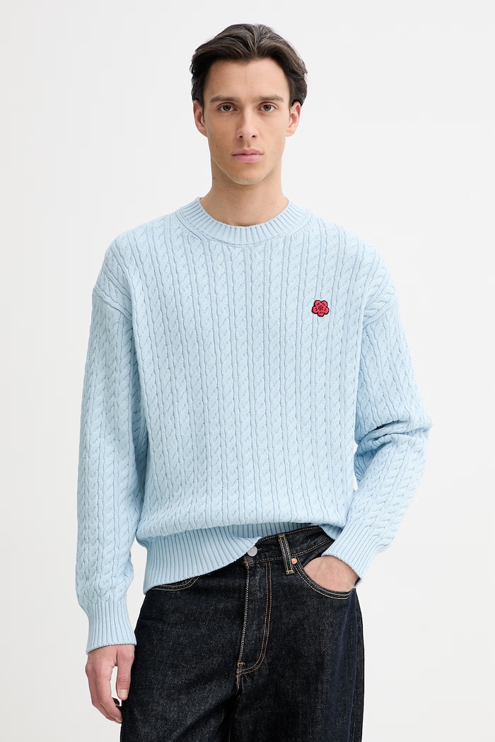 Kenzo pulover din amestec de lână grosime medie albastru FG55PU7703LK