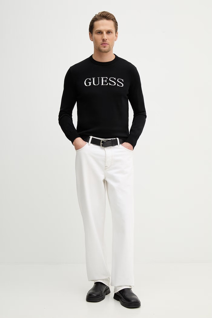 Βαμβακερό πουλόβερ Guess KANE M6RR19.Z4451 μαύρο SS26