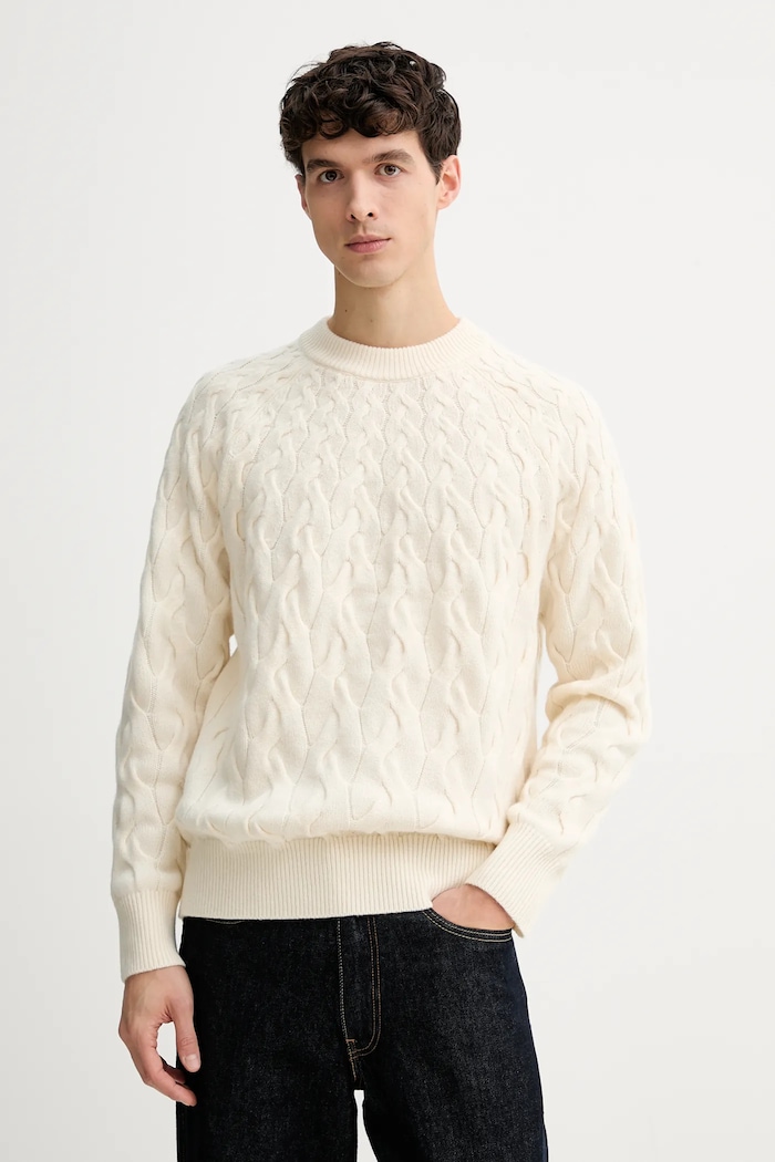 Sveter s prímesou vlny Calvin Klein okrúhly béžová LV04LE304G