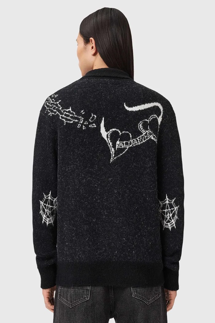 Kardigán s prímesov alpaky AllSaints M056KD čierna SS26