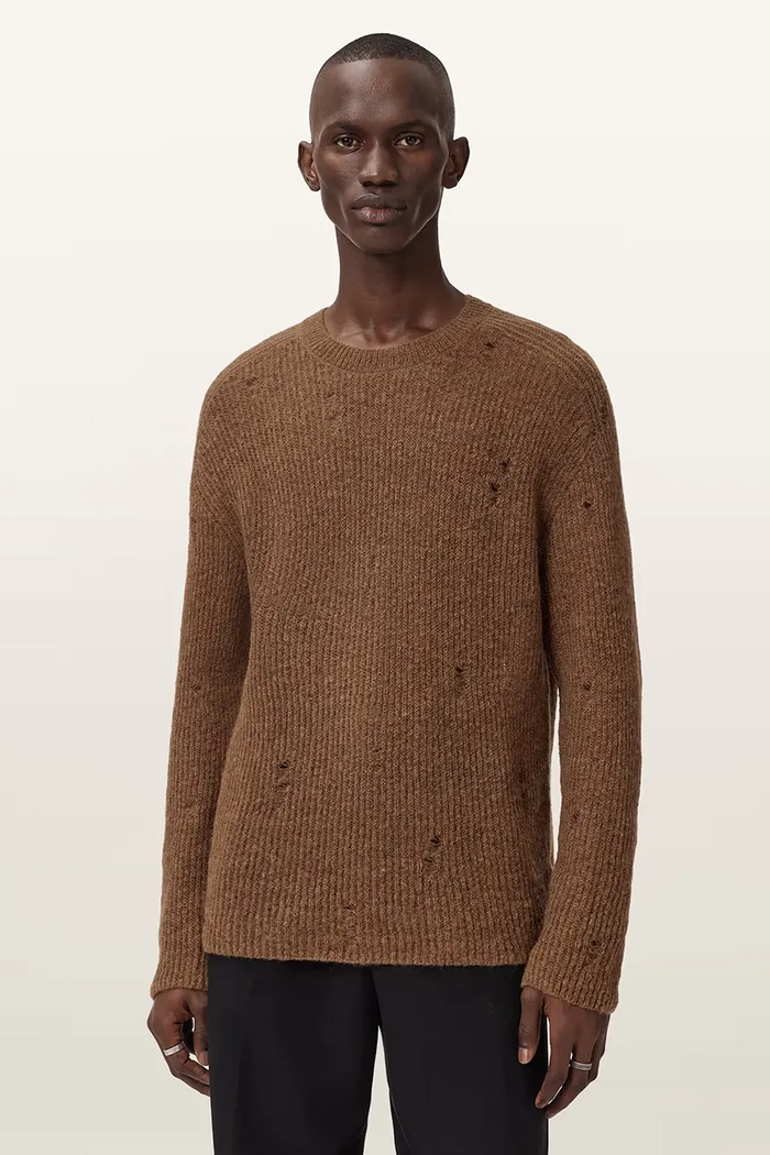 Odzież AllSaints sweter z dodatkiem wełny M028KD brązowy