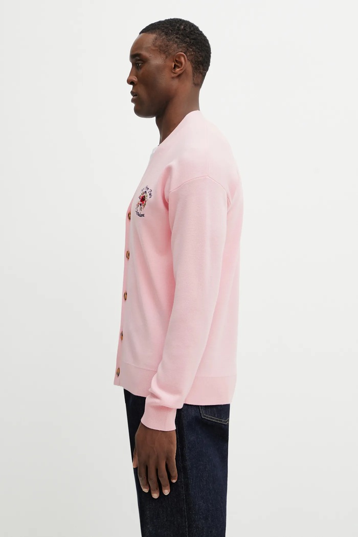 Drôle de Monsieur Slogan Rose kardigan pánský z merino vlny J.CA166.WO007.LPI růžová SS26