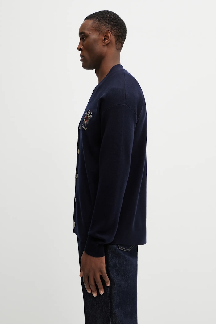 Vuneni kardigan Drôle de Monsieur Le Cardigan Slogan Rose I.CA166.WO007.NY mornarsko plava SS26