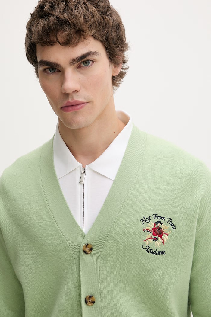 Drôle de Monsieur męski z wełny merino Slogan Rose zielony J.CA166.WO007.OL