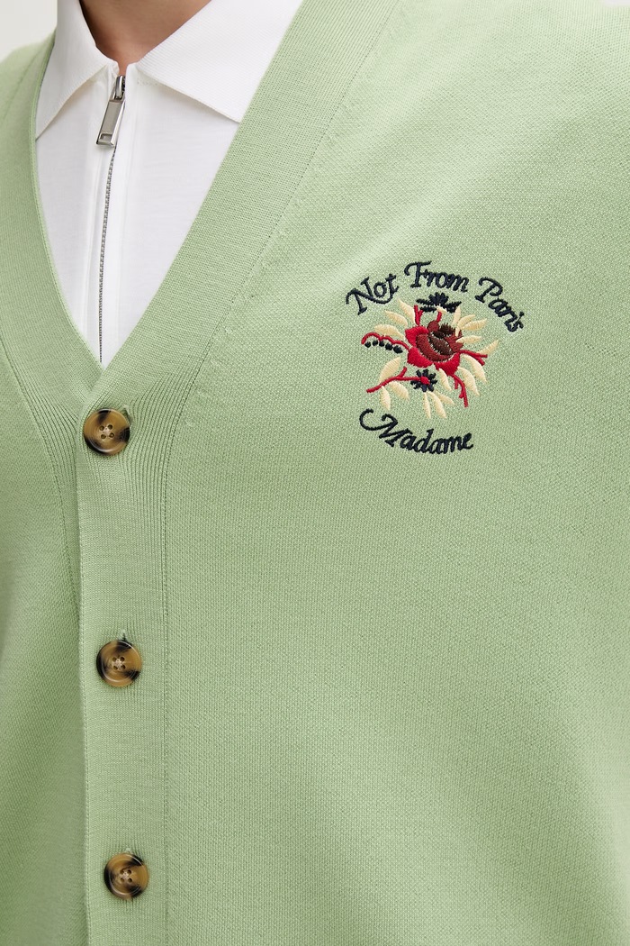 Drôle de Monsieur męski z wełny merino Slogan Rose J.CA166.WO007.OL zielony