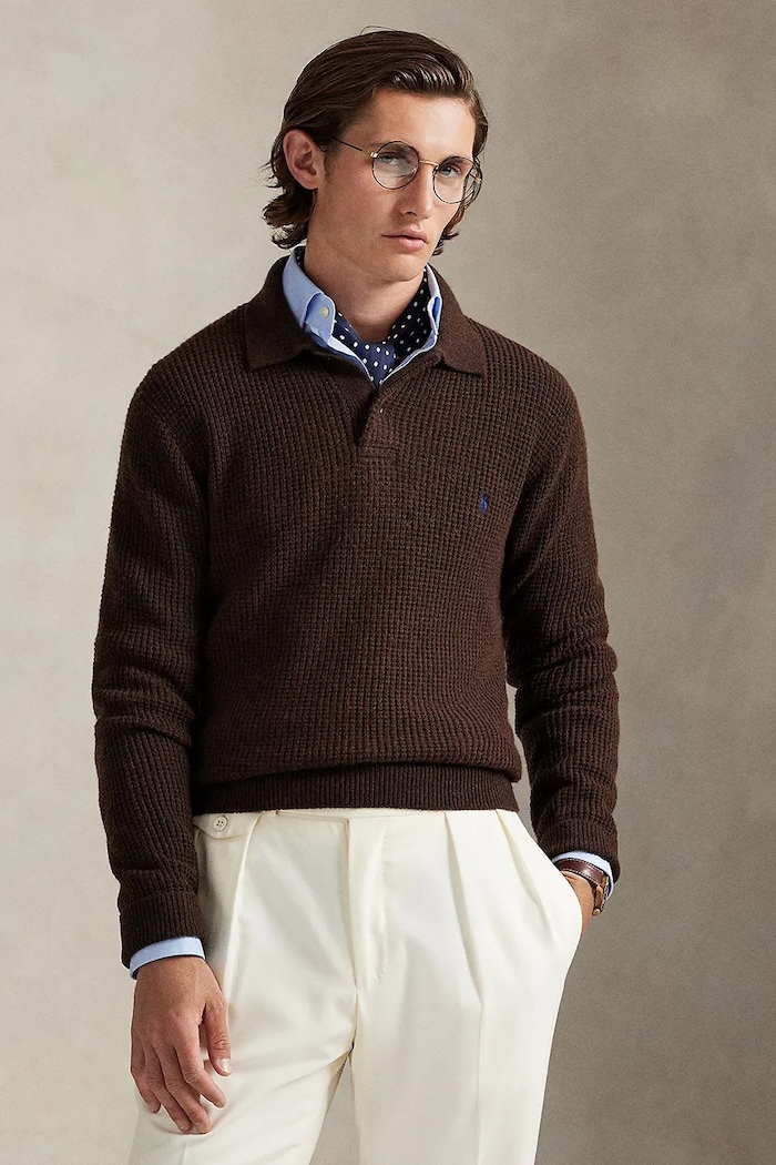 Πουλόβερ με προσθήκη μαλλιού Polo Ralph Lauren μεσαίου πάχους καφέ 710979110