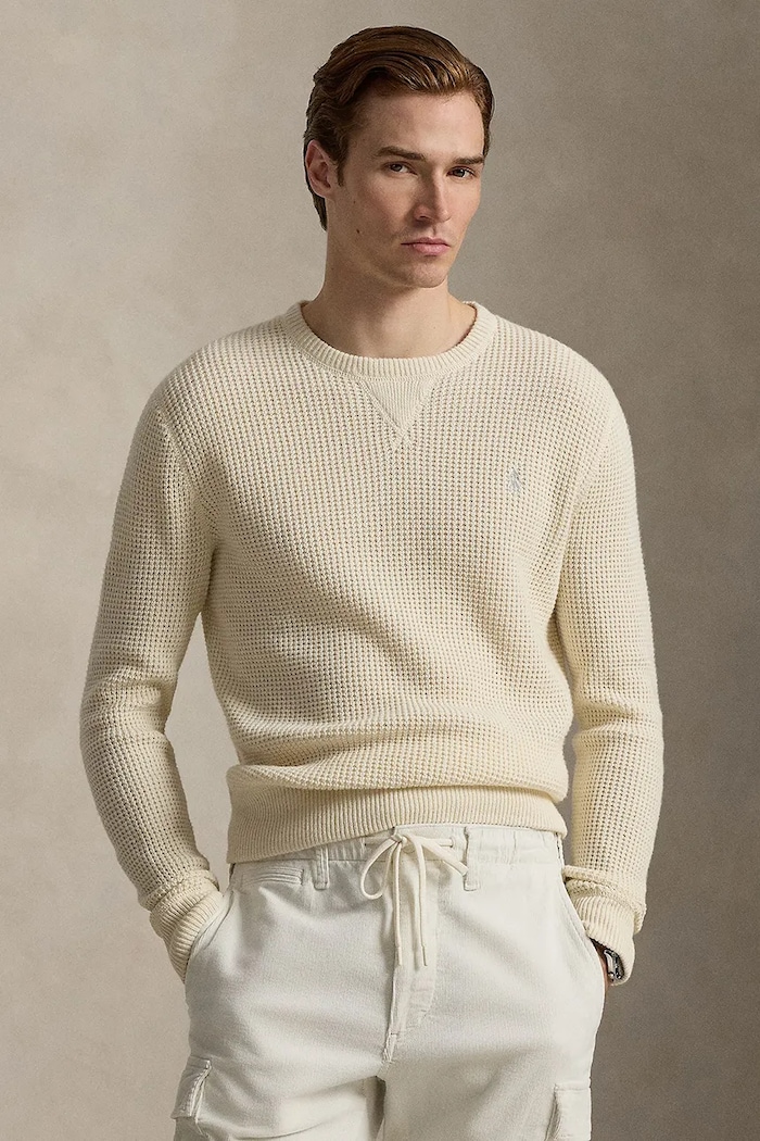 Polo Ralph Lauren pulover din amestec de lână rotund bej 710P04307