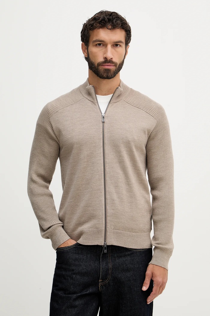 Kardigan s příměsí vlny Armani Exchange tenká hnědá XM001975.AF10348