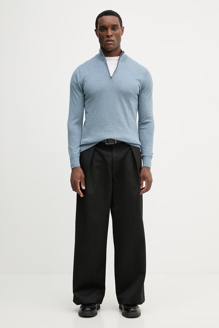 Sveter s prímesou hodvábu Hackett London HM7000137 modrá SS26