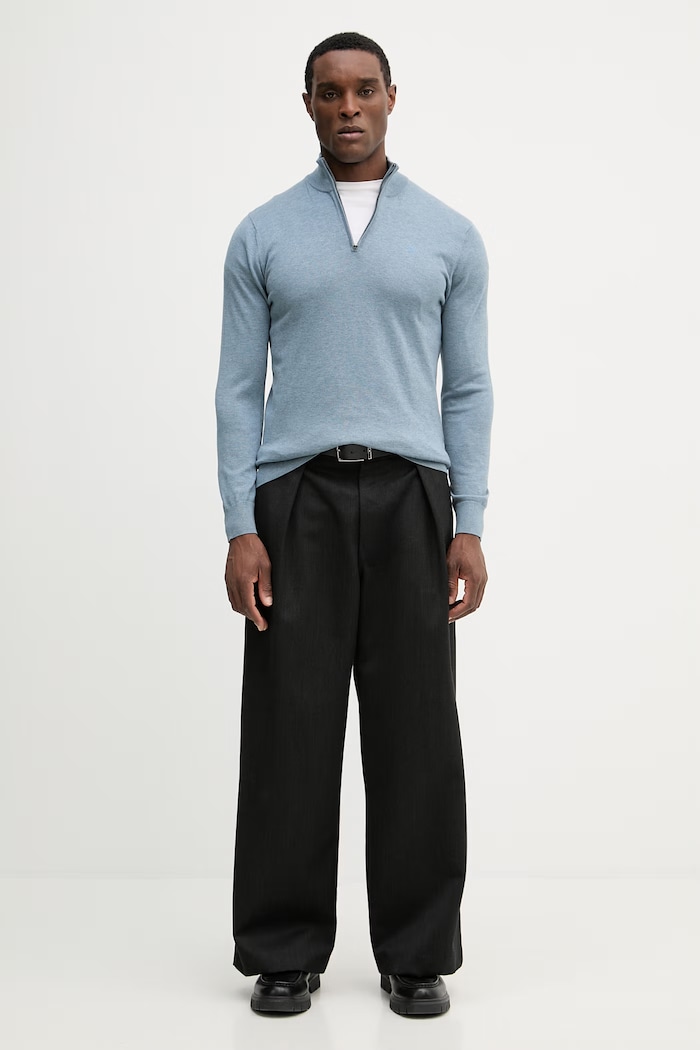 Sveter s prímesou hodvábu Hackett London HM7000137 modrá SS26