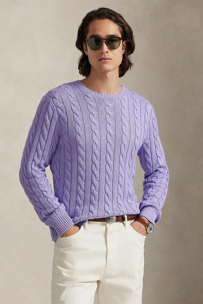 Бавовняний светр Polo Ralph Lauren 5/1 ROVING COTTON гладкий фіолетовий 710775885531