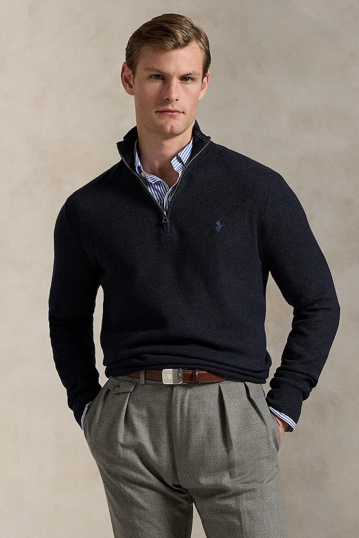 Βαμβακερό πουλόβερ Polo Ralph Lauren 32/2 COTTON απλό σκούρο μπλε 710932304001