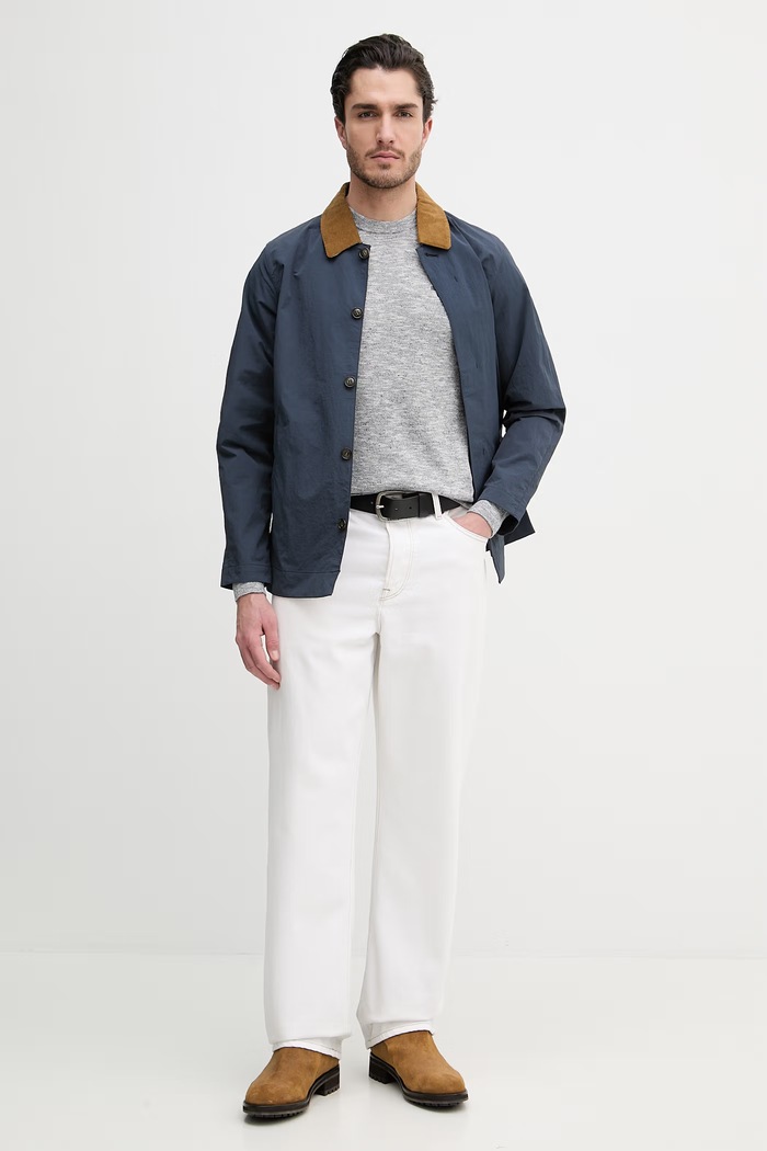 Pulover s primesjo lanu Barbour Flaxby MKN1712 mornarsko modra SS26