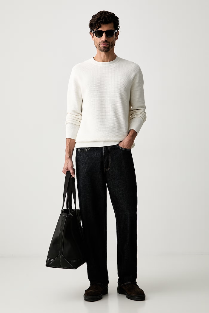 Calvin Klein sweter męski bawełniany LV04LF304G beżowy SS26