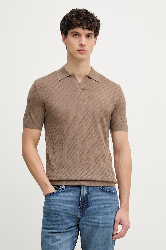 Emporio Armani polo tricotat pentru bărbați, cu lână maro EM004307.AF24573