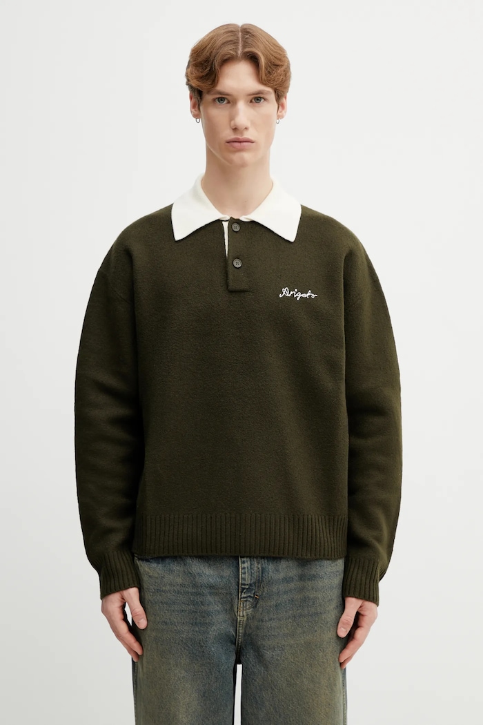 Μάλλινο πουλόβερ Axel Arigato Sonny Polo Sweater απλό πράσινο A3721001