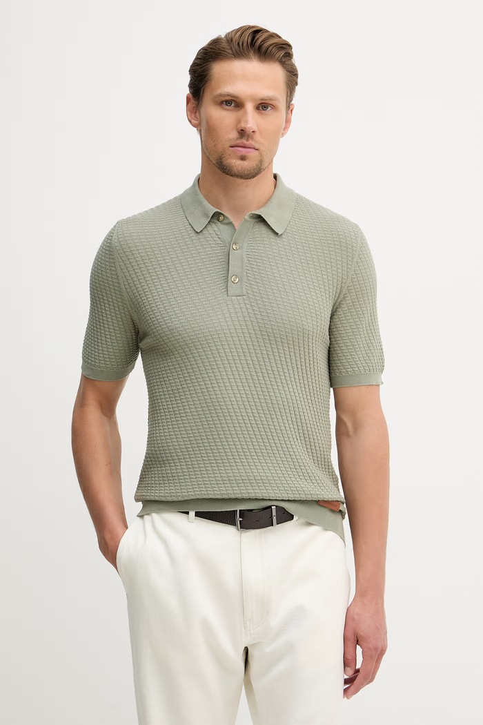 Trussardi úpletové polo tričko pánske bavlnené zelená M0558000060N