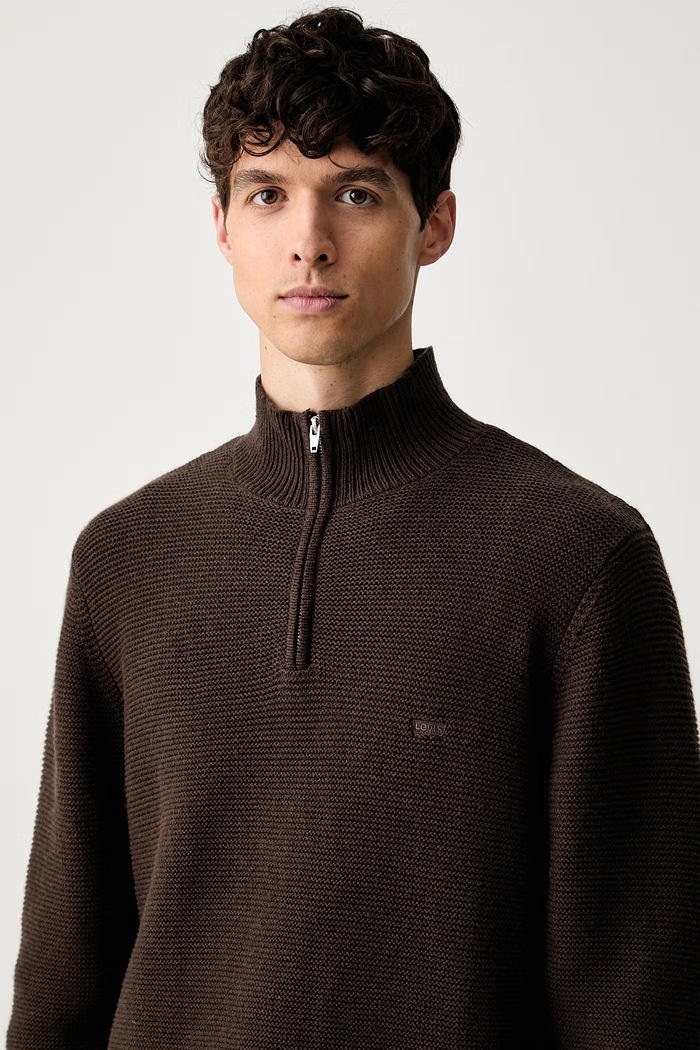 Levi's pulover moški z dodatkom volne LIGHTWEIGHT HM QUARTER ZIP rjava 0058U