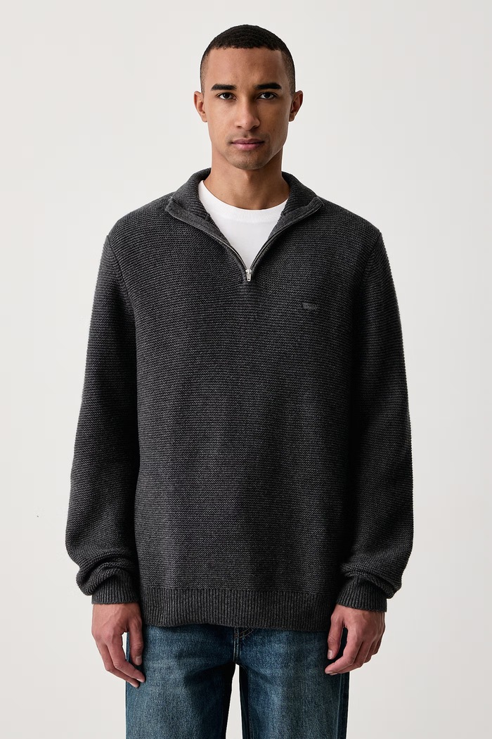 Levi's Svetr pánský s příměsí vlny LIGHTWEIGHT HM QUARTER ZIP šedá 0058U