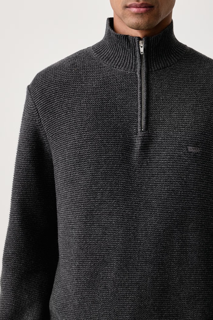 Levi's Sweter męski z dodatkiem wełny LIGHTWEIGHT HM QUARTER ZIP 0058U szary SS26