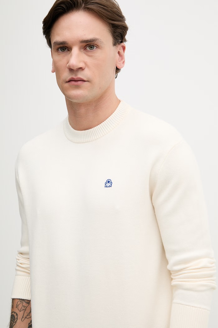 United Colors of Benetton pánsky bavlnený sveter béžová 1UAEU10B6