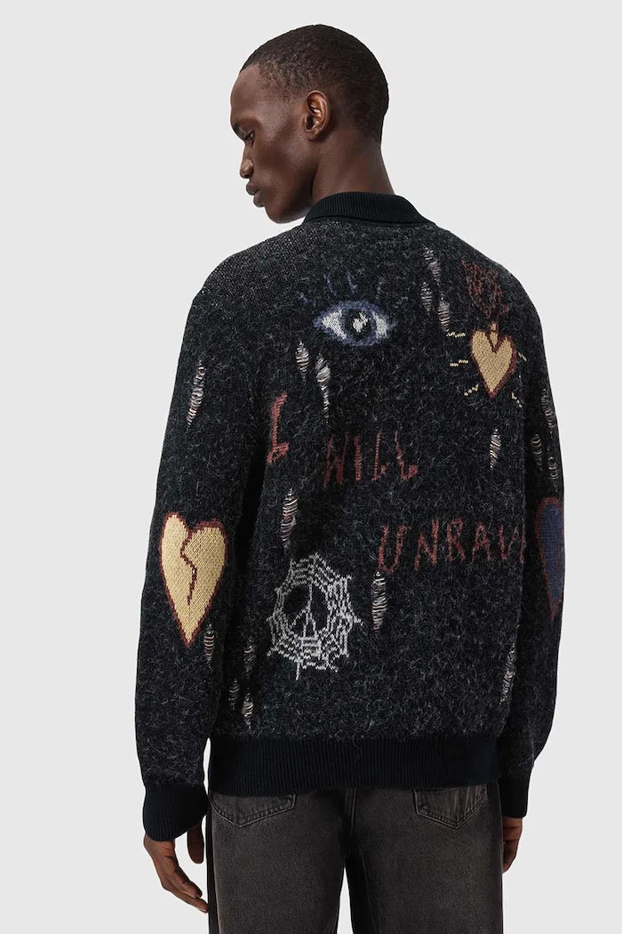 AllSaints gyapjú kardigán MELLER M010KE fekete SS26