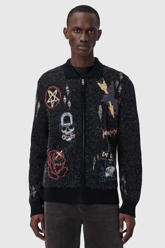 AllSaints gyapjú kardigán MELLER M010KE fekete