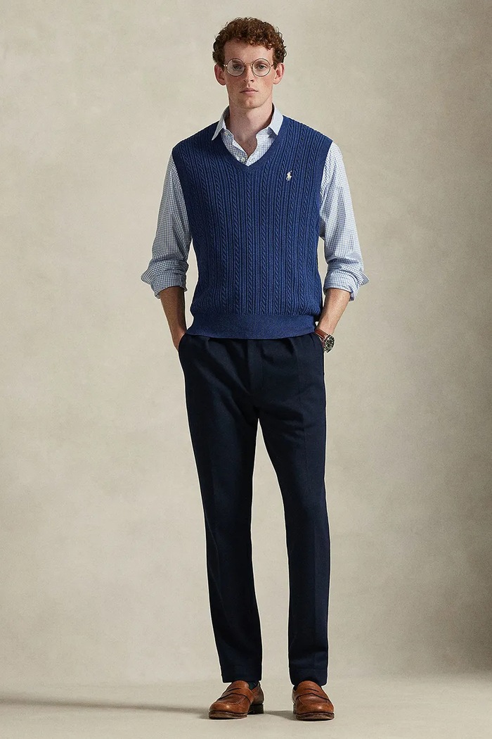 Oblačila Bombažni brezrokavnik Polo Ralph Lauren 710B13895 mornarsko modra