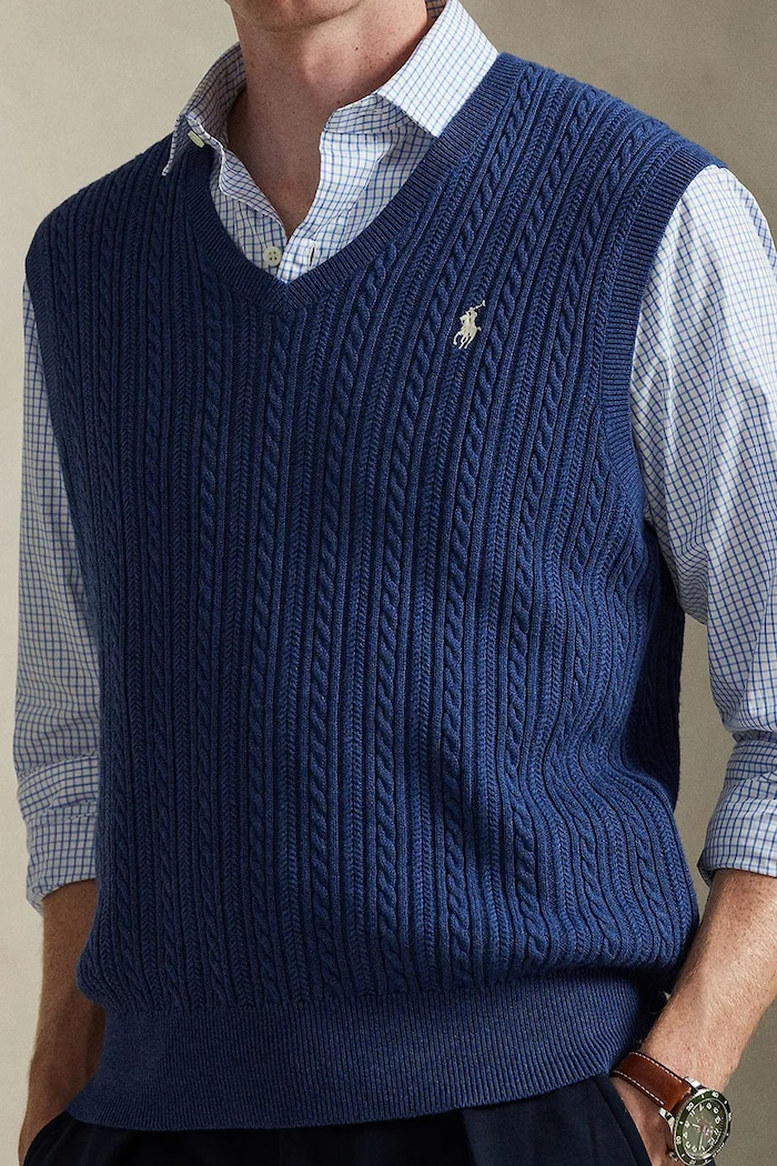 Bombažni brezrokavnik Polo Ralph Lauren mornarsko modra 710B13895