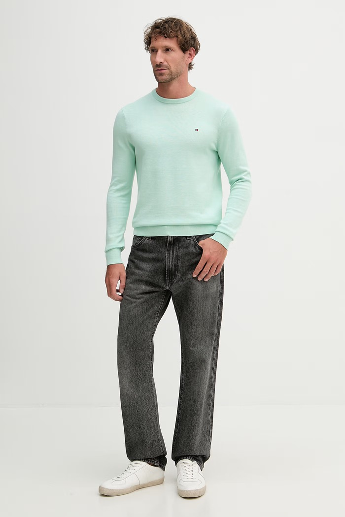 Tommy Hilfiger pulover bărbați din bumbac MW0MW39999. verde SS26