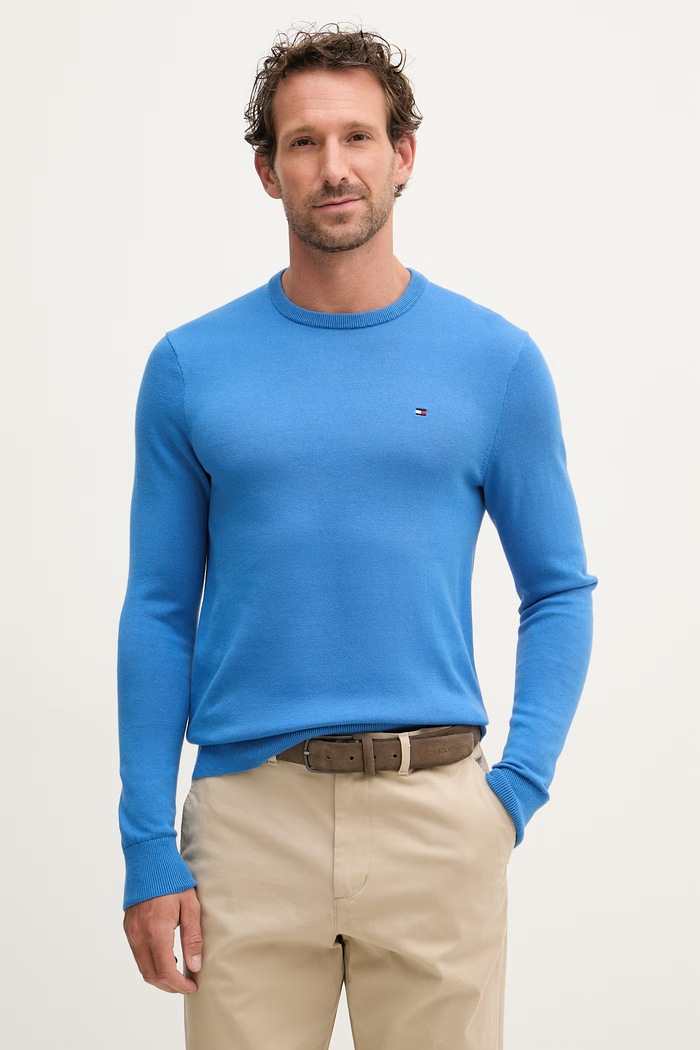 Tommy Hilfiger pulover de bărbați din bumbac albastru MW0MW39999.