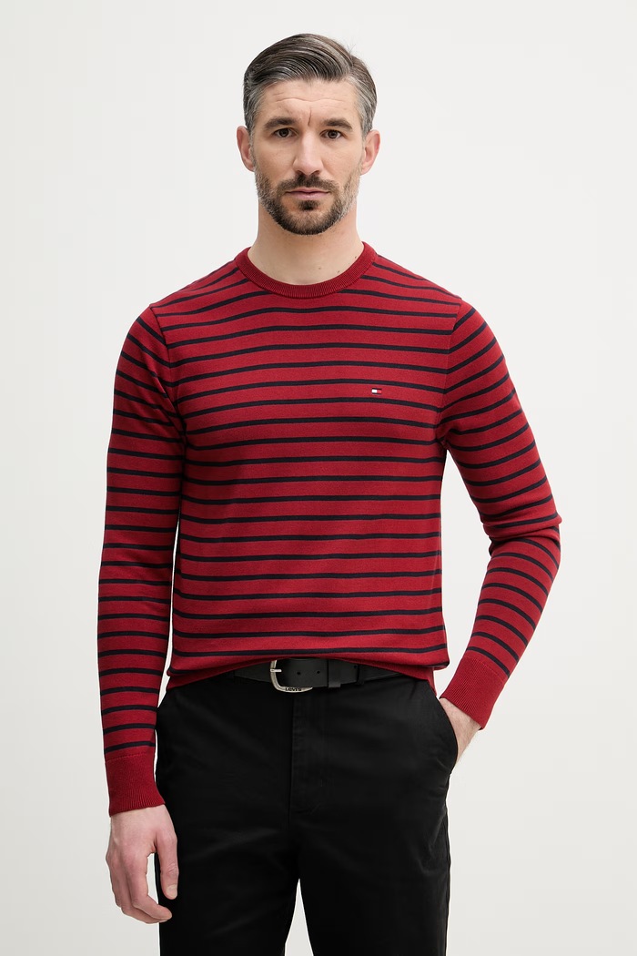 Tommy Hilfiger pulover bărbătesc din bumbac burgundia MW0MW39999.