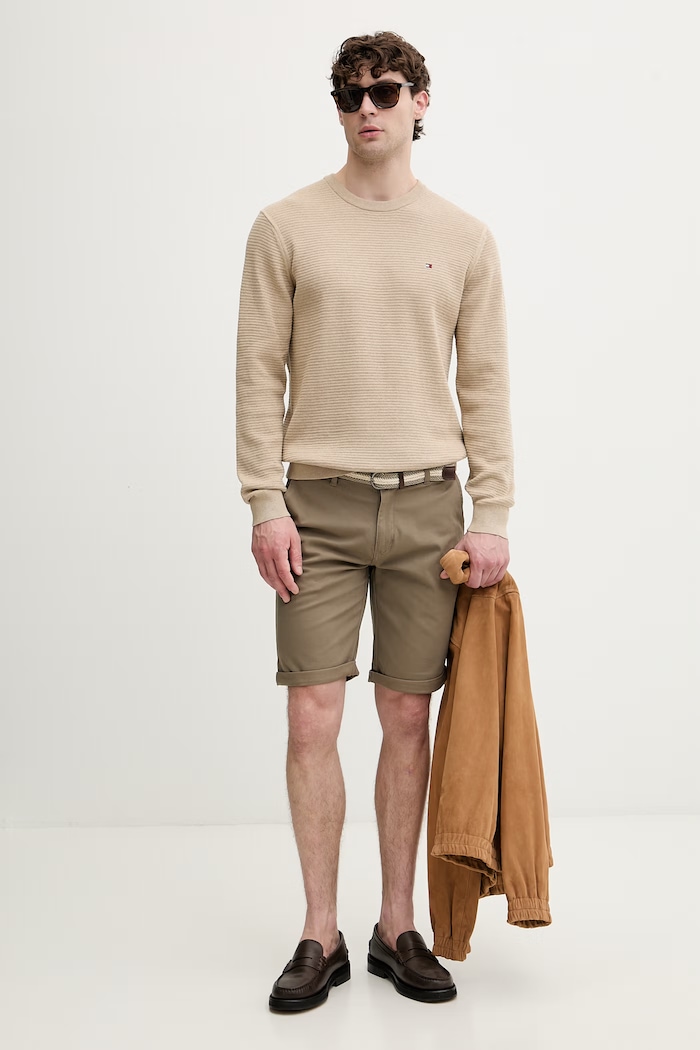 Tommy Hilfiger sweter męski bawełniany MW0MW42799 beżowy SS26