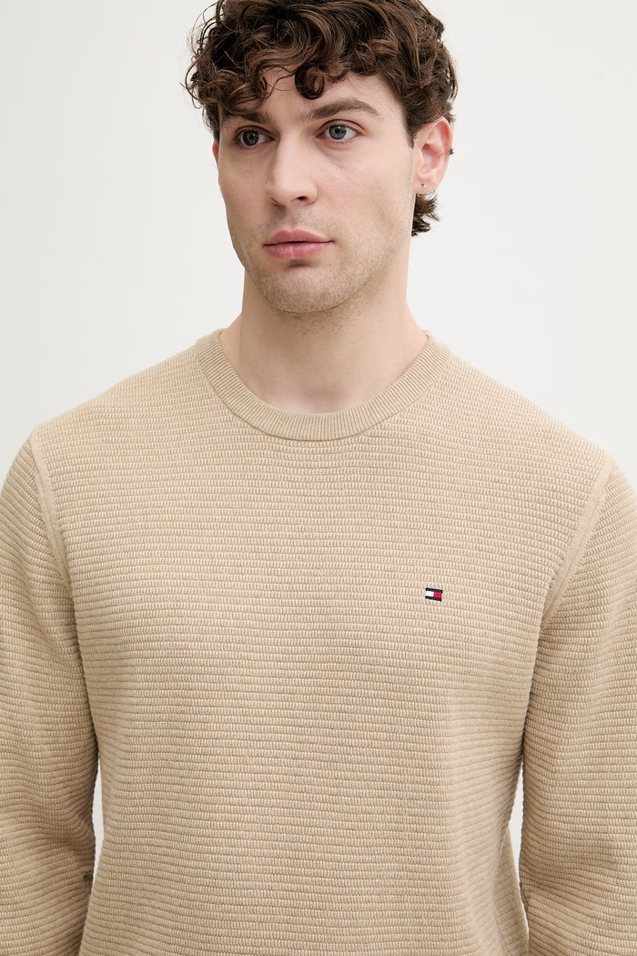 Tommy Hilfiger sweter męski bawełniany beżowy MW0MW42799