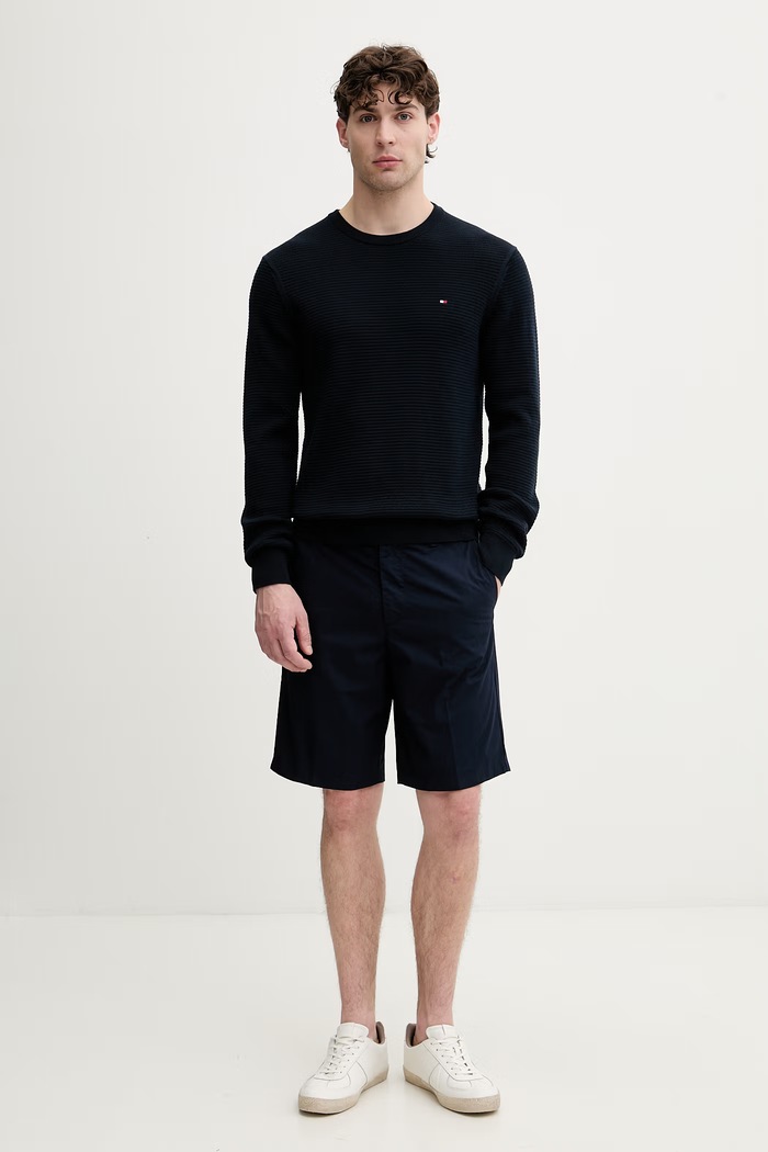 Tommy Hilfiger sveter pánsky bavlnený MW0MW42799 tmavomodrá SS26