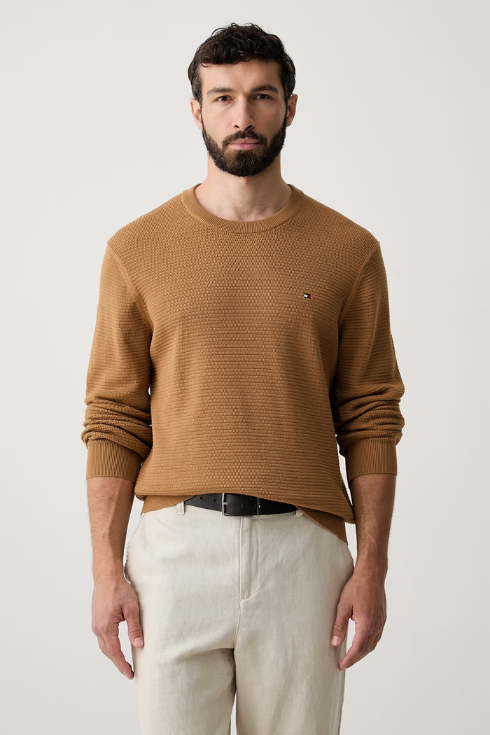 Tommy Hilfiger sveter pánsky bavlnený hnedá MW0MW42799