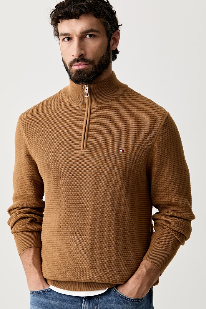 Tommy Hilfiger πουλόβερ ανδρικό βαμβακερό καφέ MW0MW42916