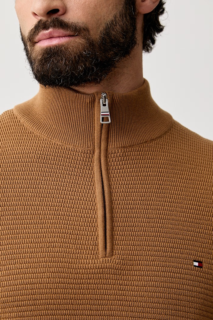 Tommy Hilfiger πουλόβερ ανδρικό βαμβακερό MW0MW42916 καφέ