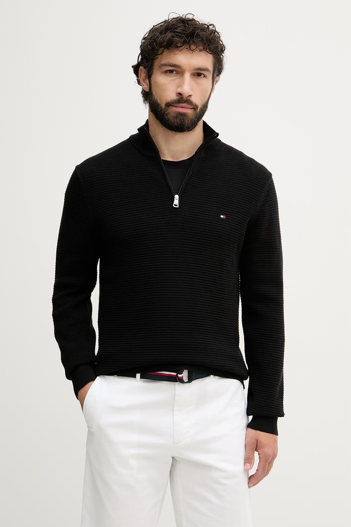 Tommy Hilfiger Sveter pánsky bavlnený čierna MW0MW42916