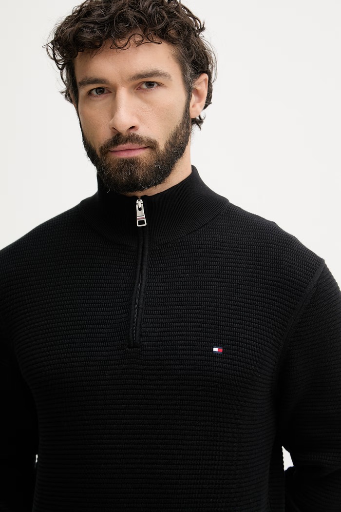 Tommy Hilfiger Sveter pánsky bavlnený čierna MW0MW42916