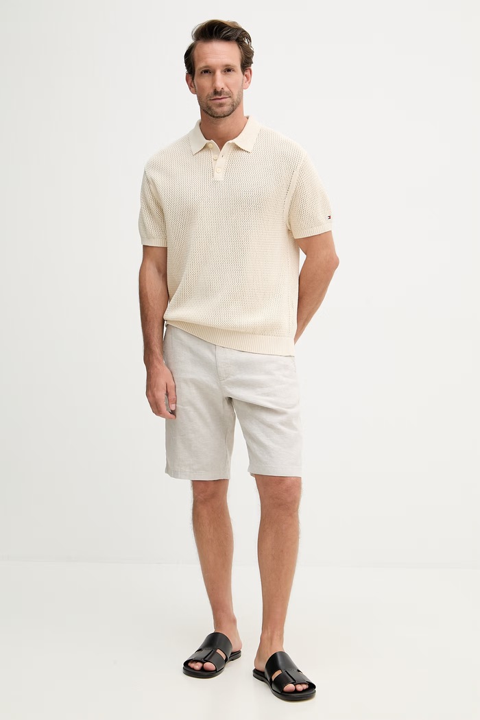 Tommy Hilfiger úpletové polo tričko pánske bavlnené SUMMER MW0MW42784 béžová SS26