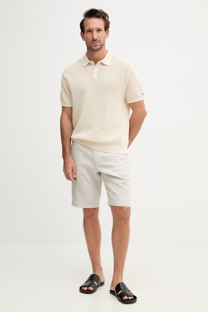 Tommy Hilfiger úpletové polo tričko pánske bavlnené SUMMER MW0MW42784 béžová SS26