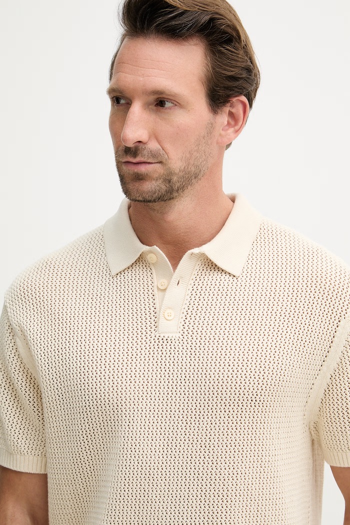 Tommy Hilfiger úpletové polo tričko pánske bavlnené SUMMER béžová MW0MW42784