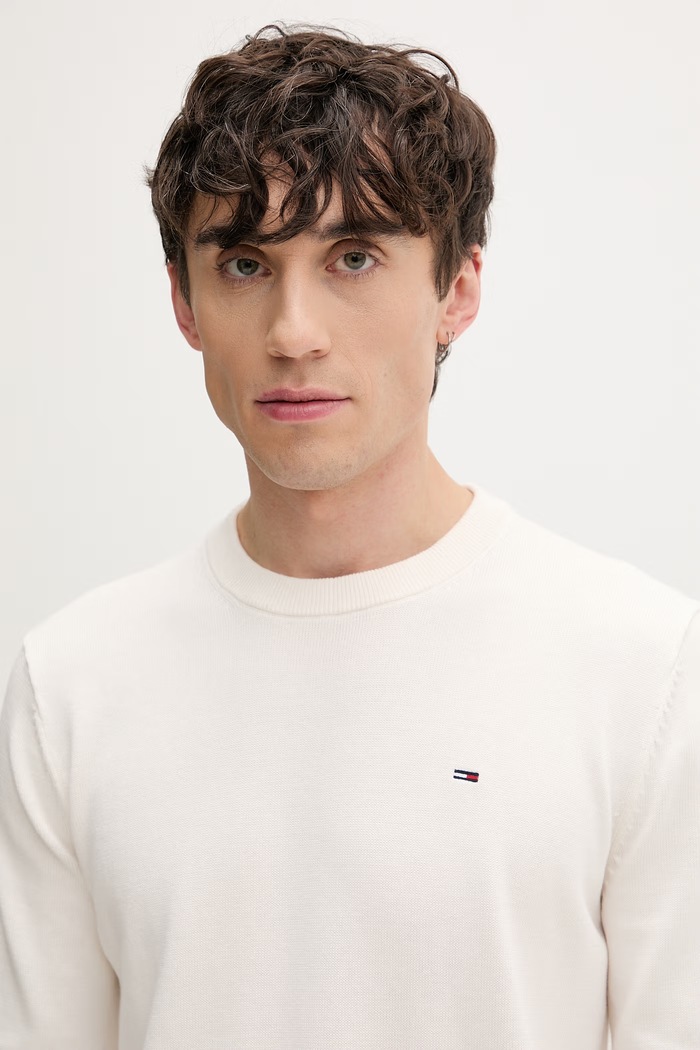 Tommy Jeans Πουλόβερ ανδρικό βαμβακερό μπεζ DM0DM22853