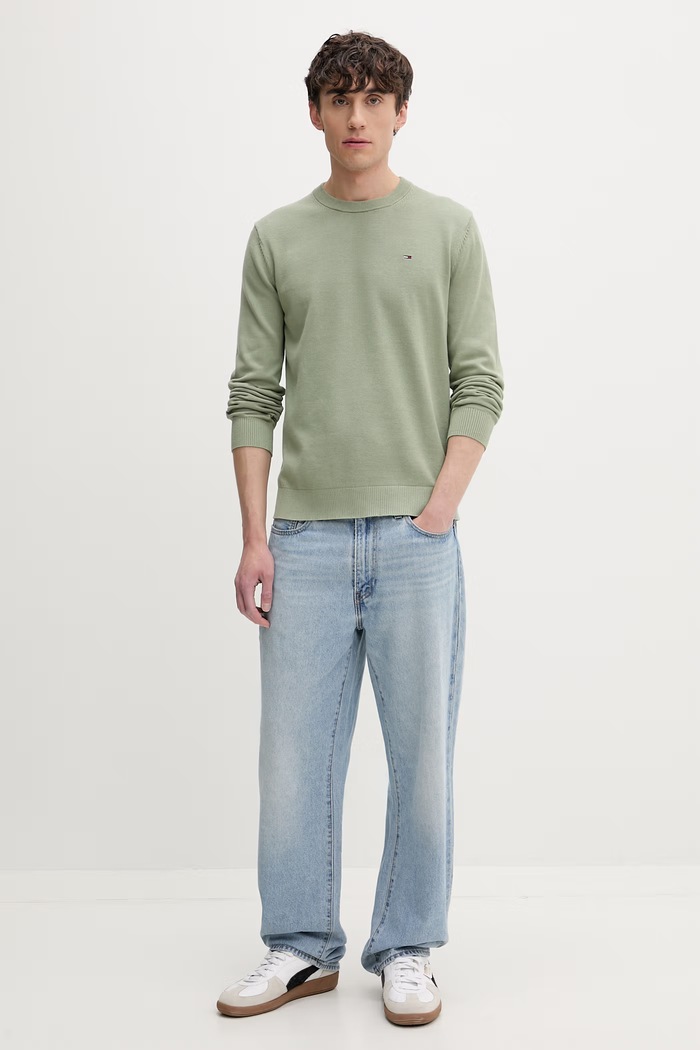 Tommy Jeans πουλόβερ ανδρικό βαμβακερό DM0DM22853 πράσινο SS26