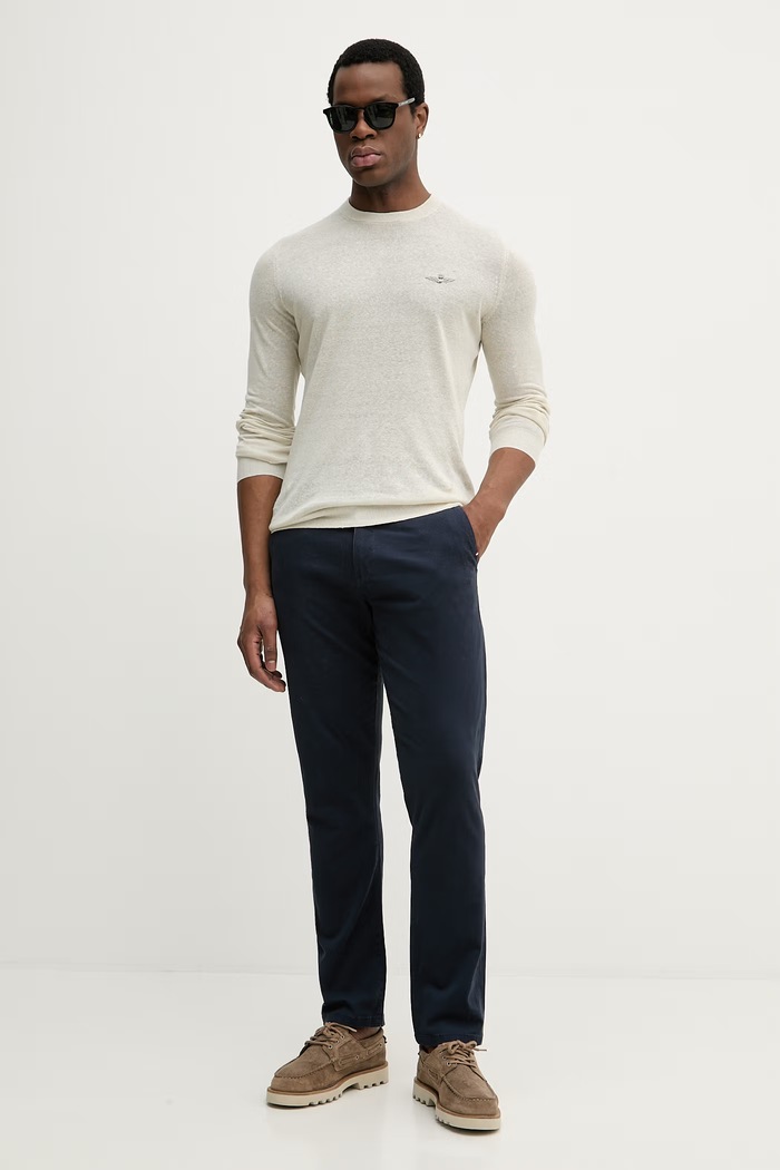 Aeronautica Militare sweter lniany MA1623UL00935 beżowy SS26